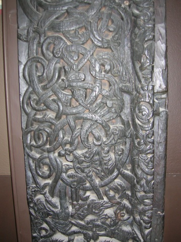 Replica of carved Norwegian church door